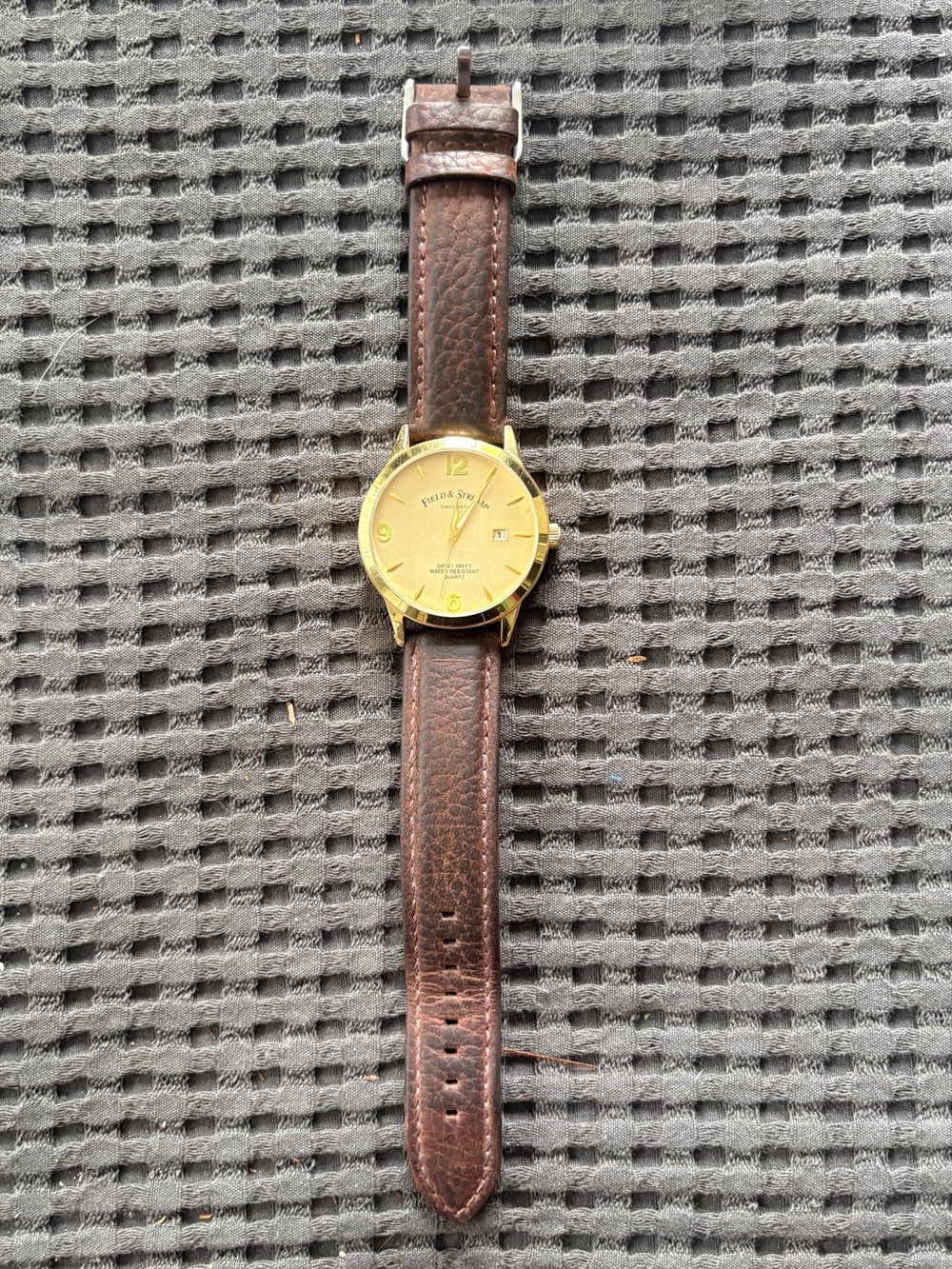 Field and Stream Gold-Tone Round Watch with Brown Leather Strap